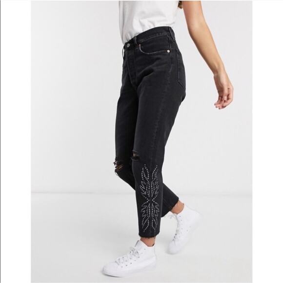 Levi’s 501 Ripped High Waist Crop Studded Canyon Jeans - Picture 2 of 16